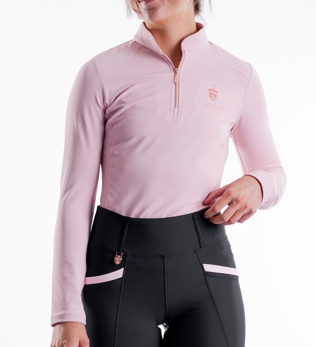 Blackfort Equestrian blush pink long sleeve cool mesh base layer rose gold zip
