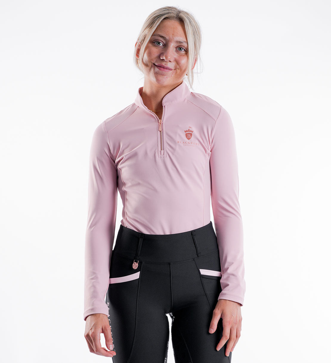 Blackfort Equestrian blush pink long sleeve cool mesh base layer rose gold zip