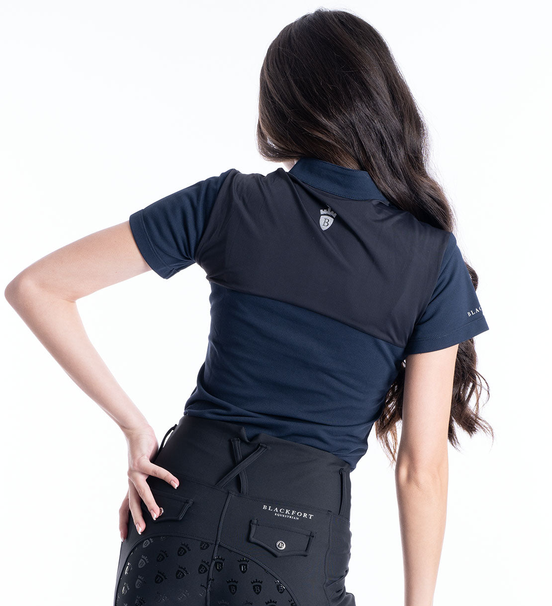 Blackfort Equestrian navy black silver buttons polo shirt t-shirt