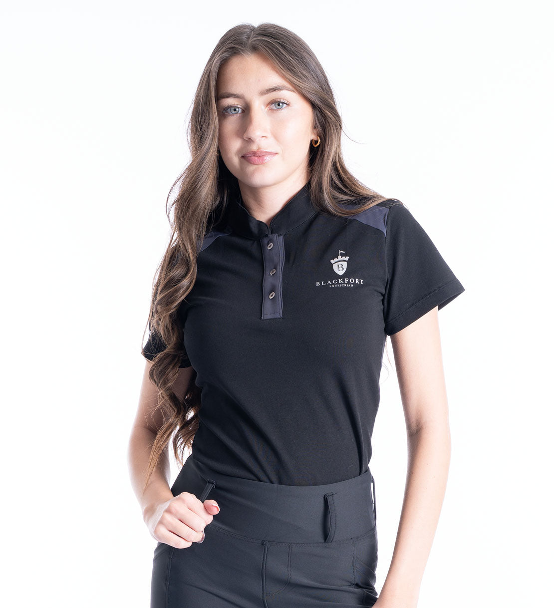 Blackfort Equestrian black grey silver buttons polo shirt t-shirt