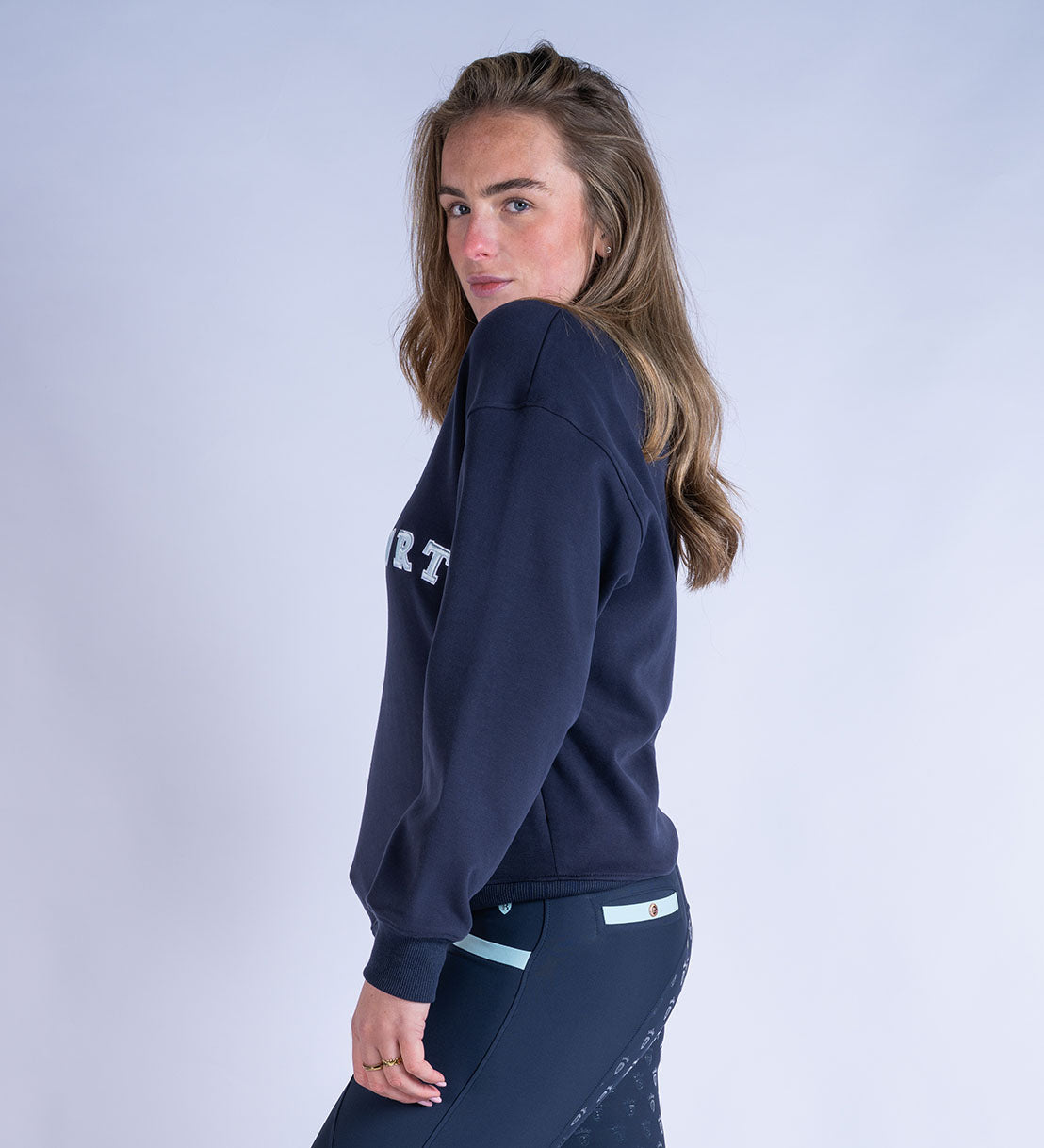 Blackfort Equestrian fleece lined quarter zip navy and sky blue discreet zip pockets
