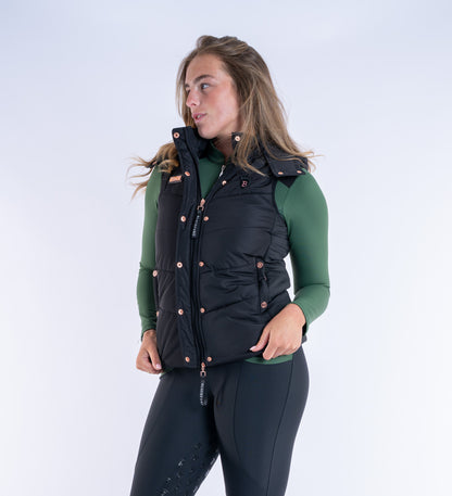 Blackfort Equestrian womens black rose gold Amara gilet two way zip hood