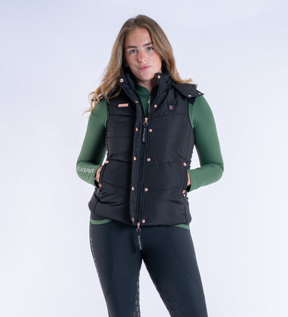 Blackfort Equestrian womens black rose gold Amara gilet two way zip hood