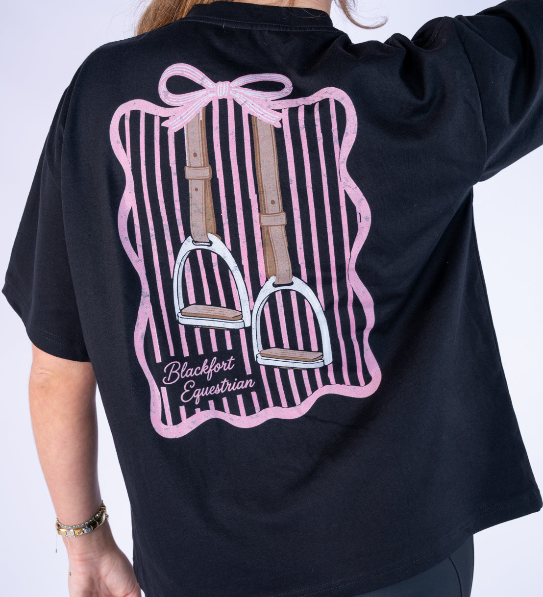 Black Oversized T Shirt - Stirrup Print