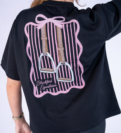 Black Oversized T Shirt - Stirrup Print