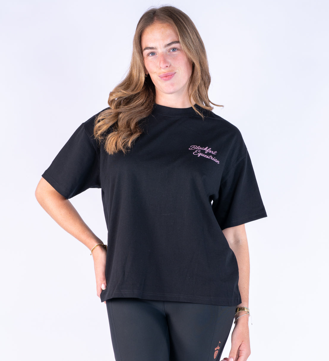 Black Oversized T Shirt - Stirrup Print