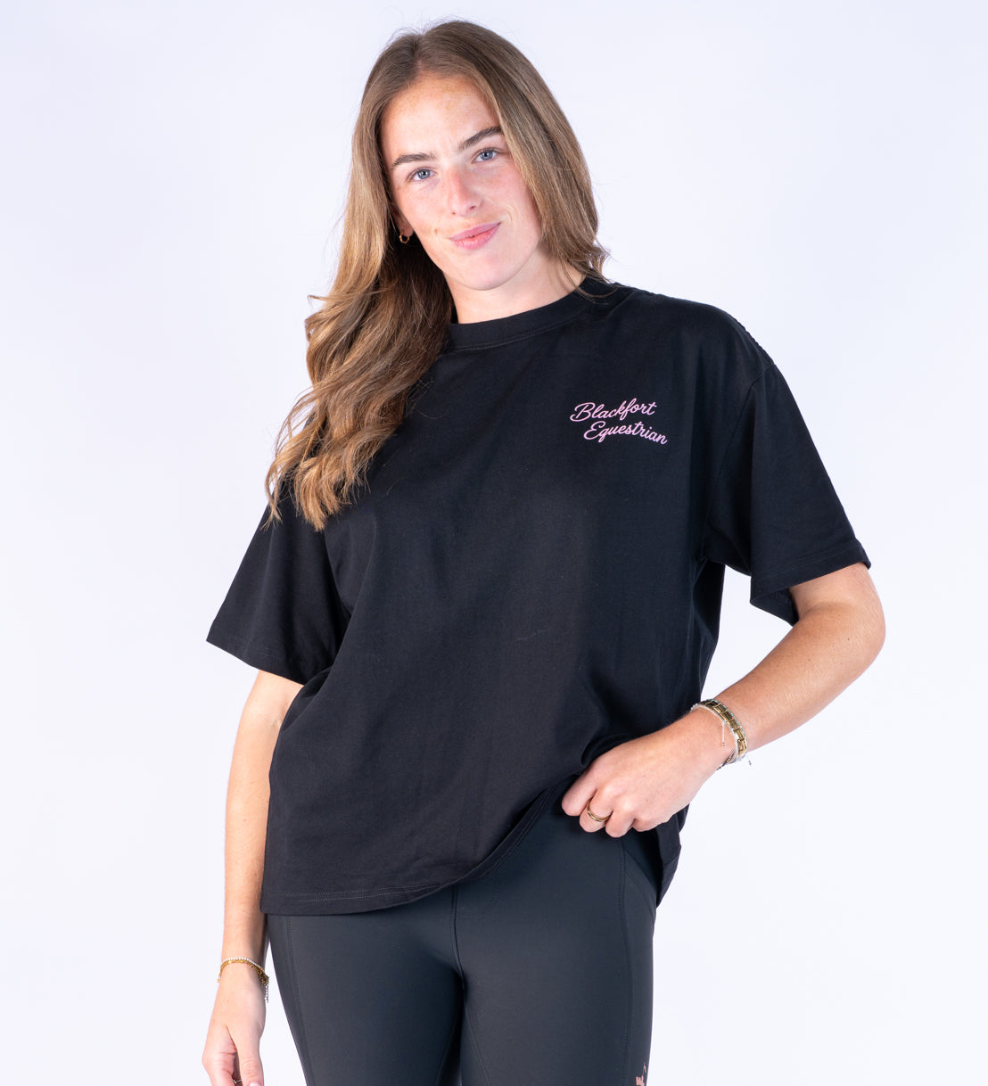 Black Oversized T Shirt - Stirrup Print