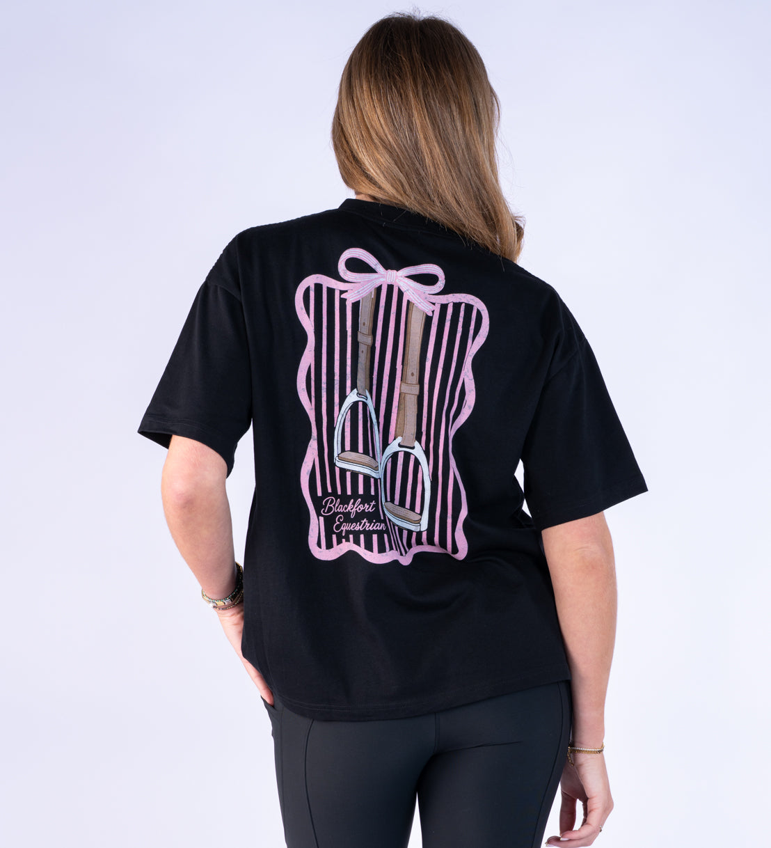 Black Oversized T Shirt - Stirrup Print