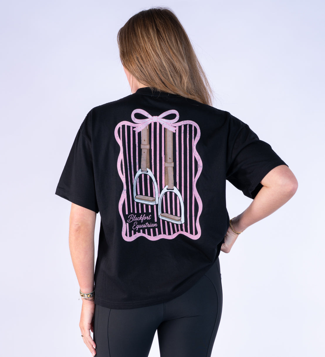 Black Oversized T Shirt - Stirrup Print