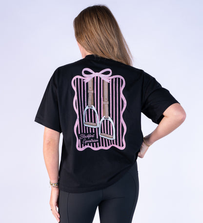 Black Oversized T Shirt - Stirrup Print