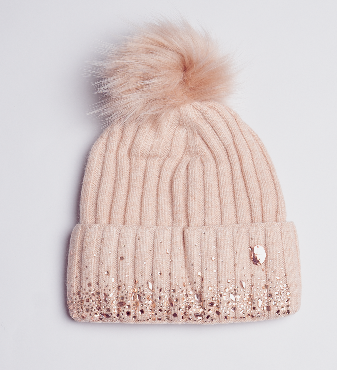 Blush Pink Glitter Pom Pom Hat