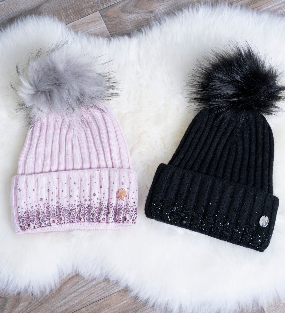 Pink &amp; Grey Glitter Pom Pom Hat
