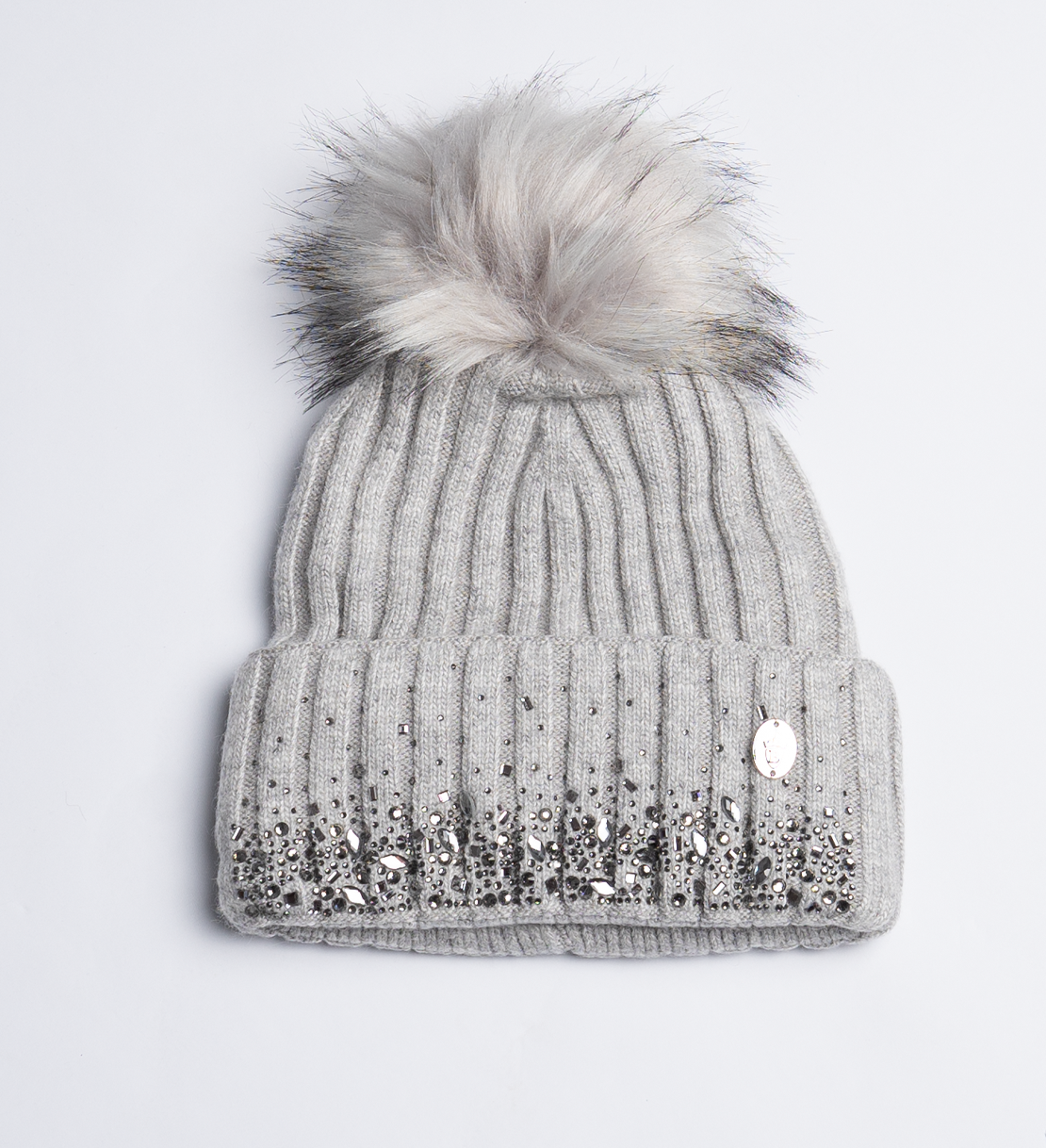 Grey Glitter Pom Pom Hat