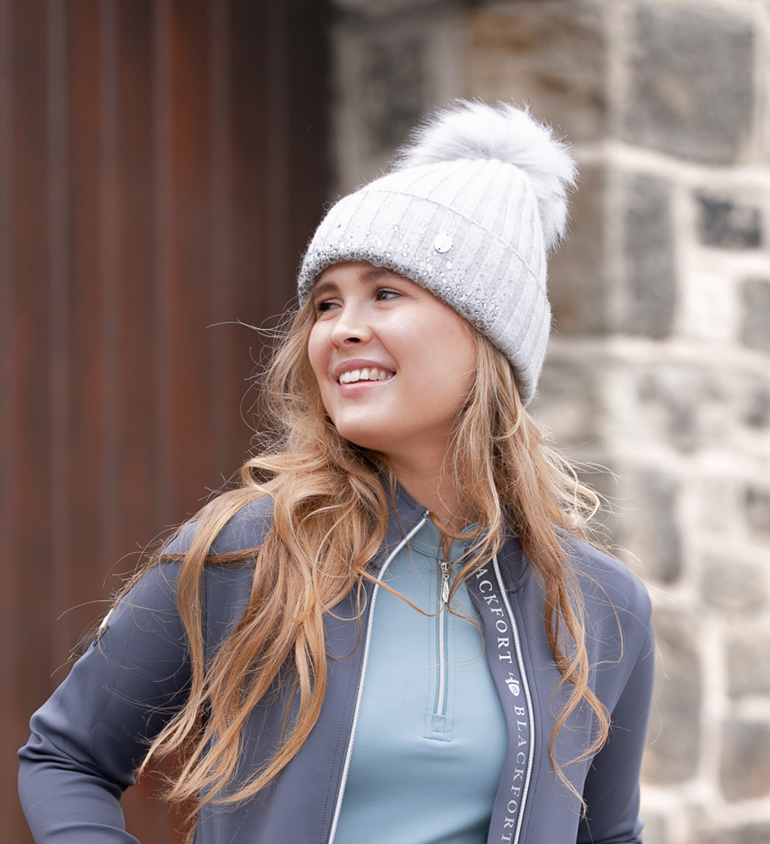 Grey Glitter Pom Pom Hat