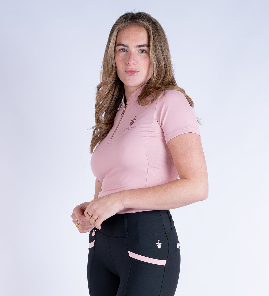 Blackfort Equestrian short sleeve blush pink cool mesh base layer rose gold zip 
