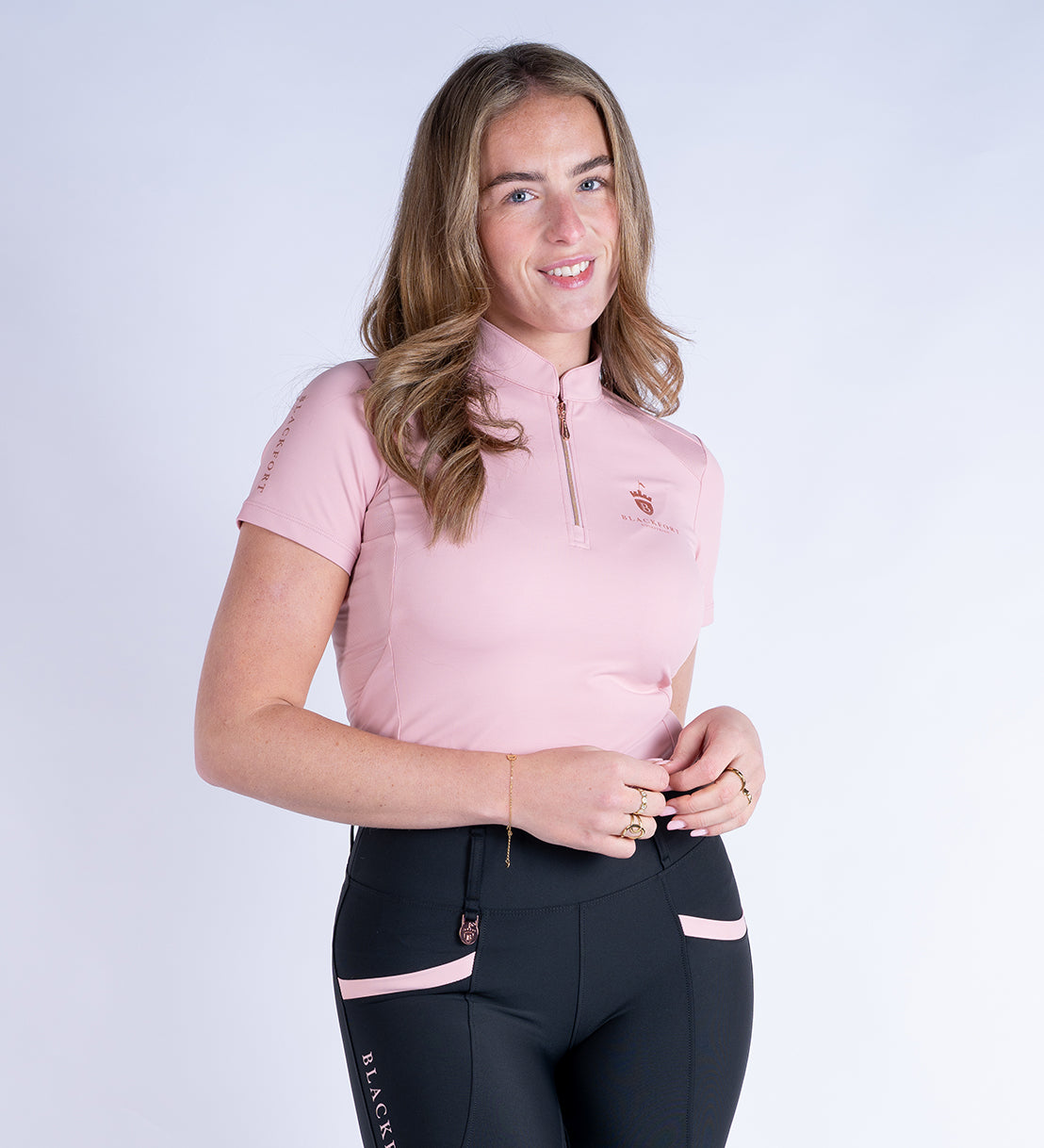 Blackfort Equestrian short sleeve blush pink cool mesh base layer rose gold zip 