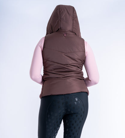 Blackfort Equestrian womens chocolate brown rose gold Amara gilet two way zip hood