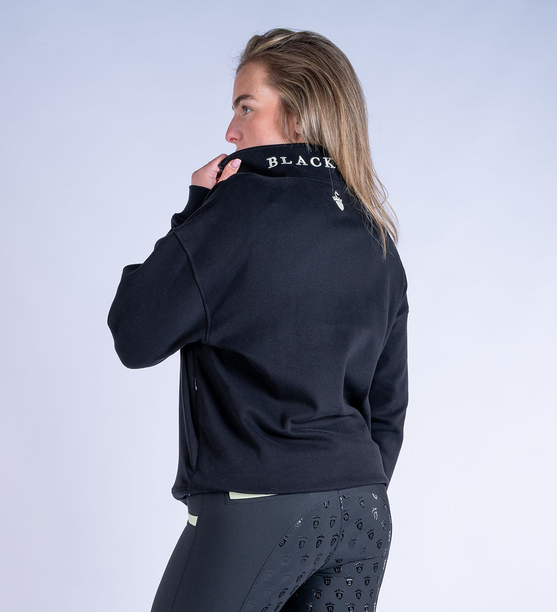 Blackfort Equestrian fleece lined quarter zip black and matcha green discreet zip pockets 
