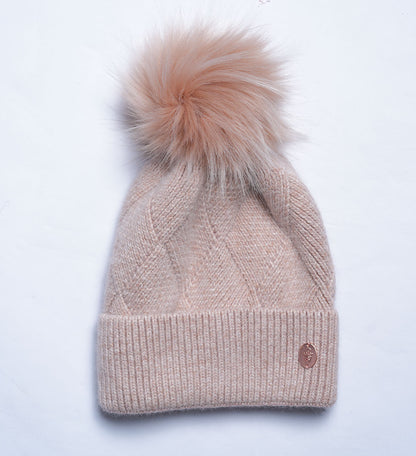 Blush Pink Knitted Pom Pom Hat