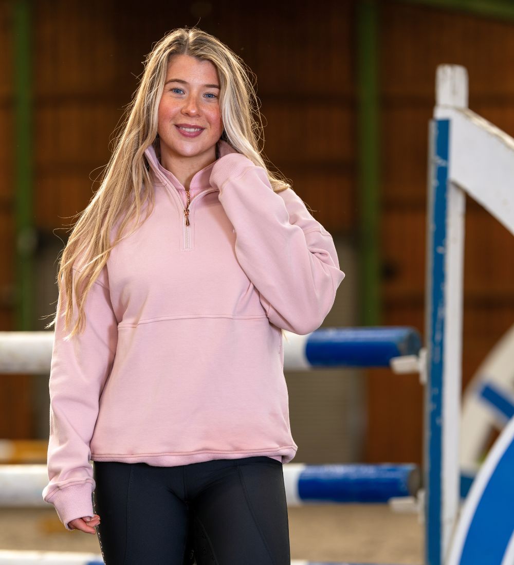 Ella Quarter Zip Pink &amp; White