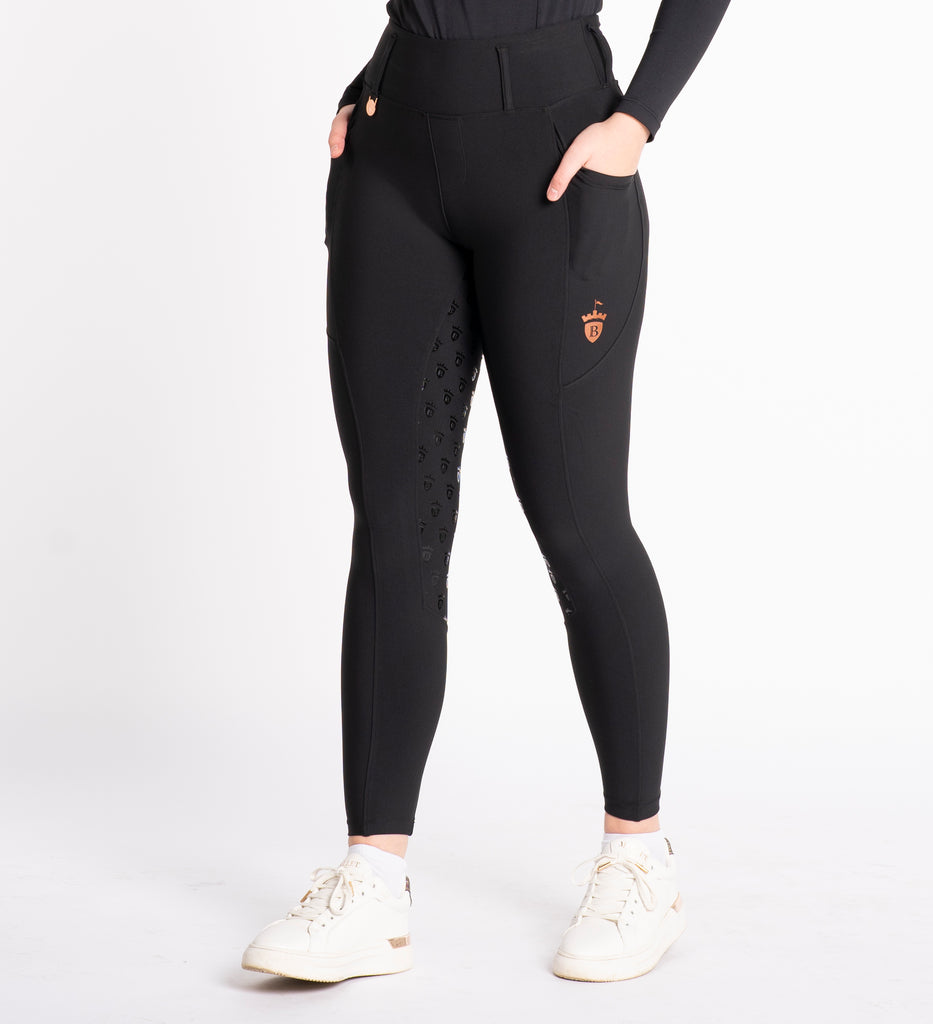 Women's Blackfort Equestrian everyday active riding tights leggings full silicone black rose gold phone pockets belt loops