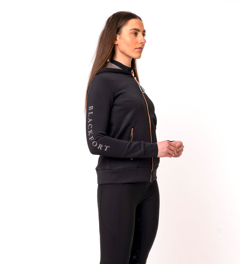 Women's Blackfort Equestrian black/grey/rose gold zip up jacket with zip pockets