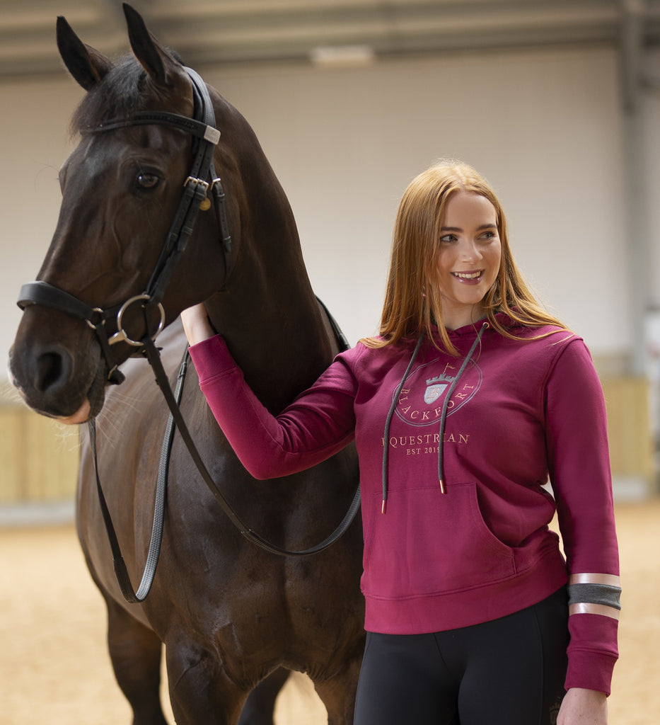 Blackfort ladies women's equestrian brand burgundy rose gold hoodie