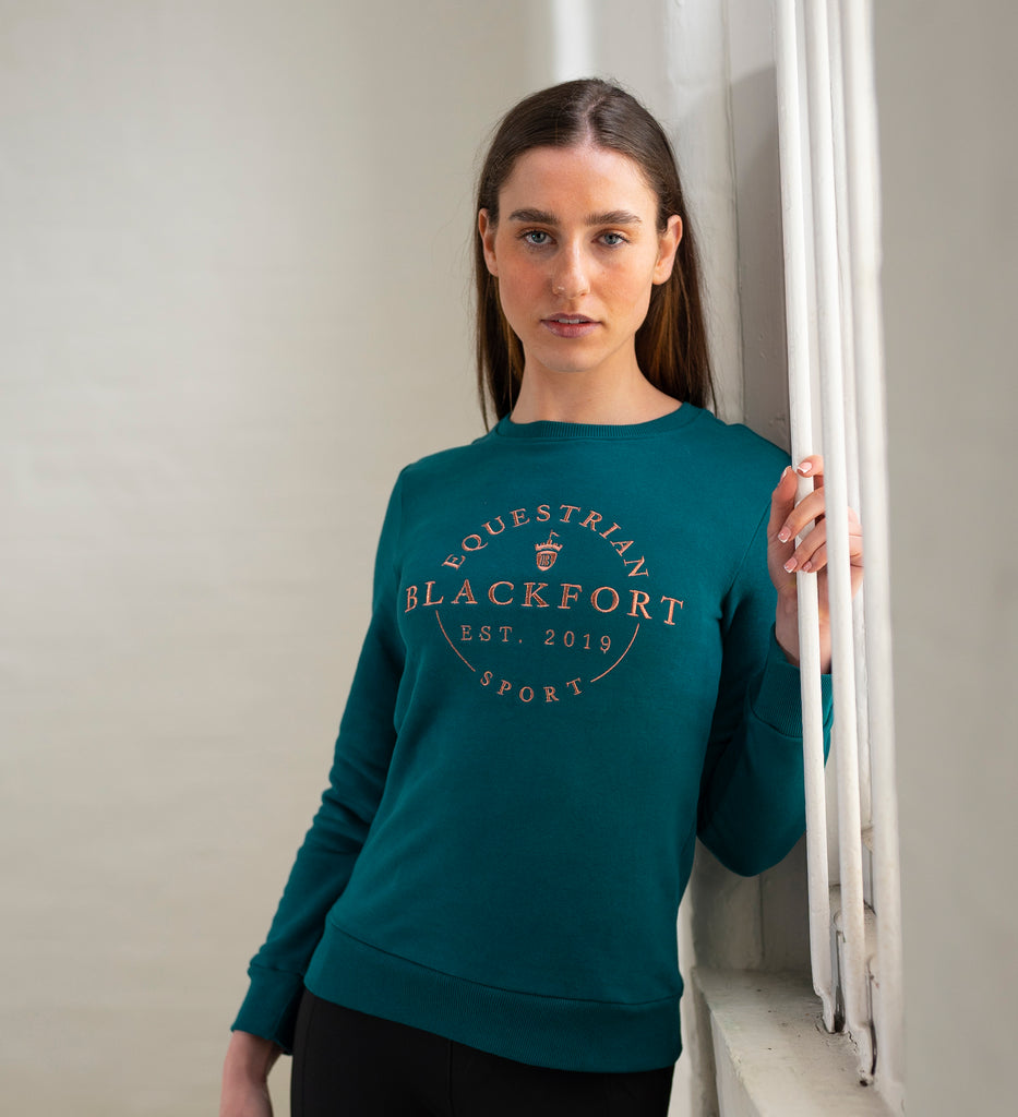 Women's Blackfort Equestrian sweatshirt sweater jumper emerald green rose gold