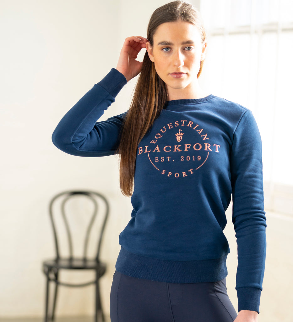 Women's Blackfort Equestrian sweatshirt sweater jumper navy rose gold