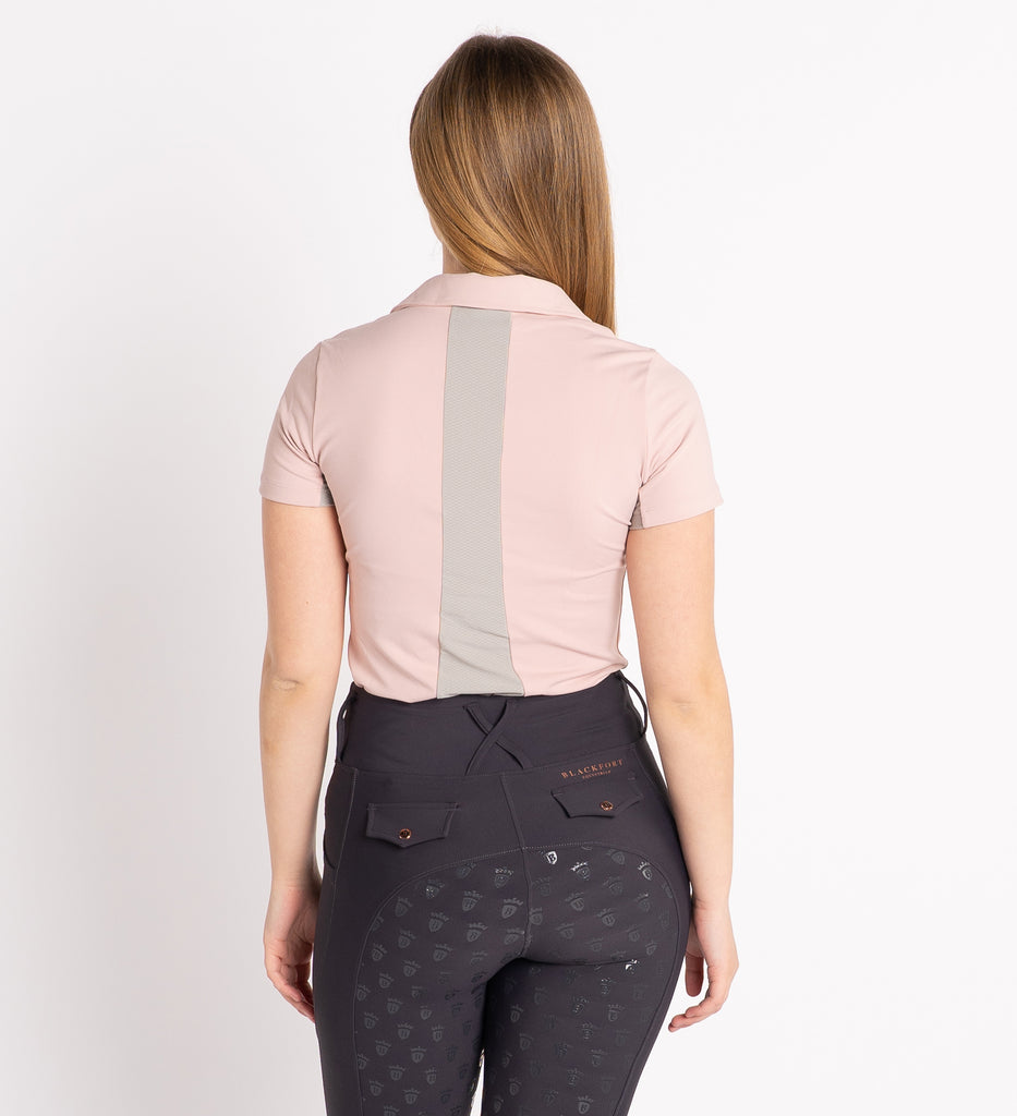 Women's Blackfort Equestrian light pink and grey button polo shirt t-shirt