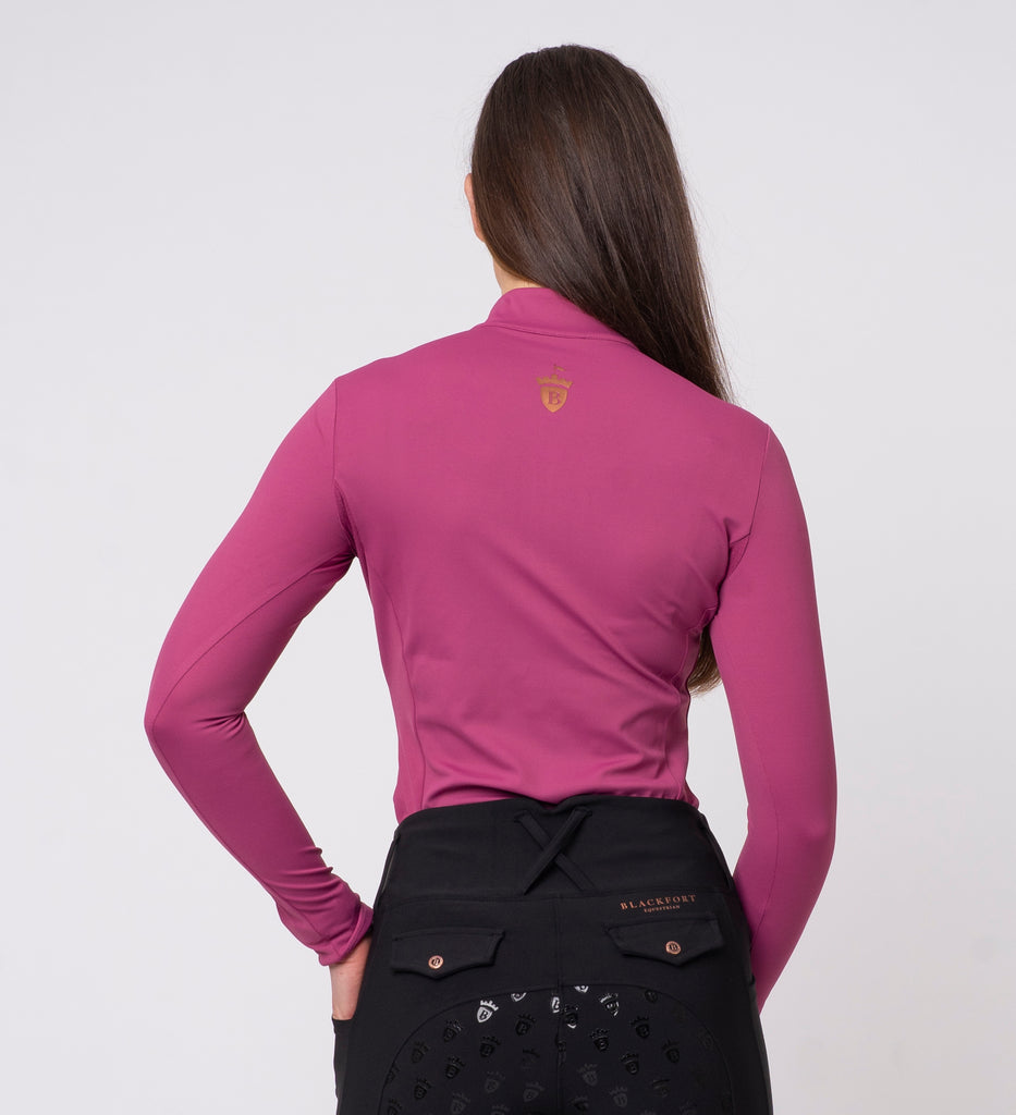 Blackfort Equestrian women's long sleeved rose pink zip front base layer