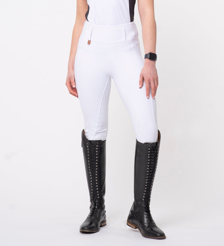 Blackfort Equestrian women's white Breggings leggings riding tights belt loops phone pockets