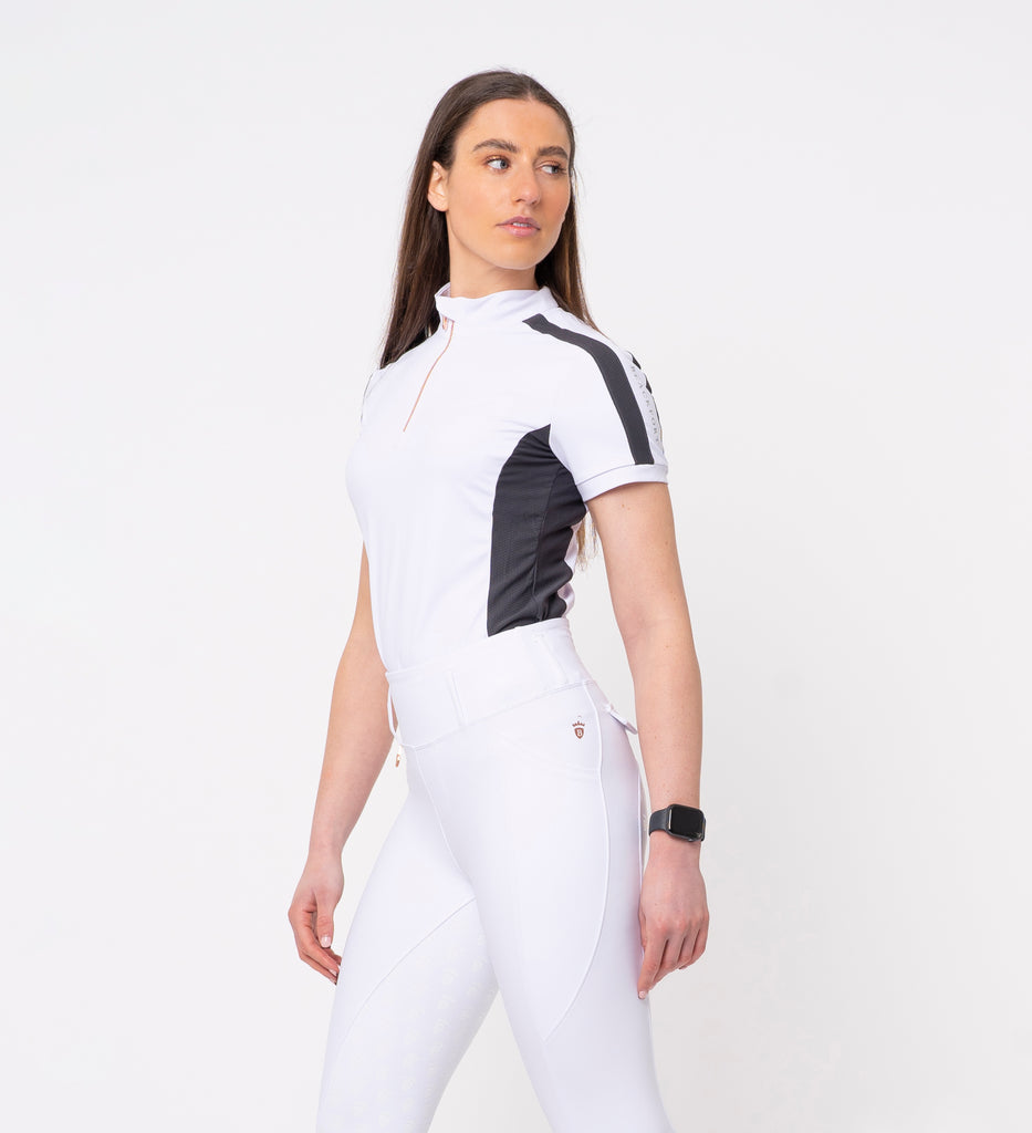 Blackfort Equestrian women's white grey show shirt base layer cool mesh rose gold zip